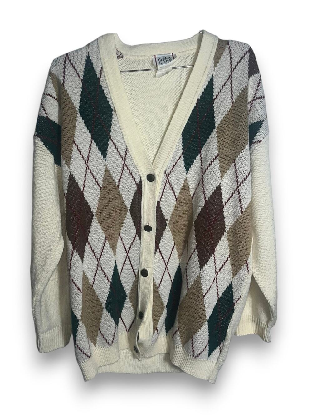 Vintage Cricket Lane Cardigan Knit Sweater diamond pattern | Size L | EUC